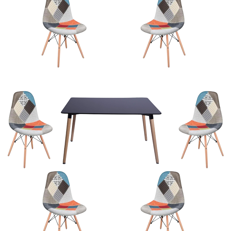 Comedor Mesa Rectangular Melamina 120x80 cm + Sillas Patchwork 7
