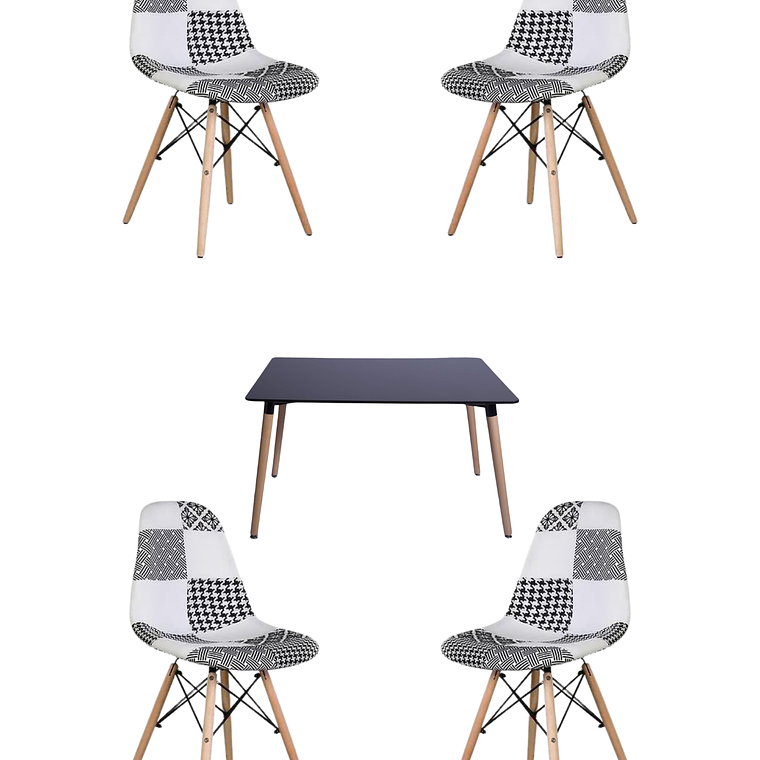 Comedor Mesa Rectangular Melamina 120x80 cm + Sillas Patchwork 8