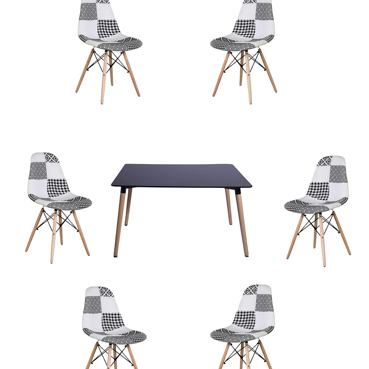 Comedor Mesa Rectangular Melamina 120x80 cm + Sillas Patchwork 9