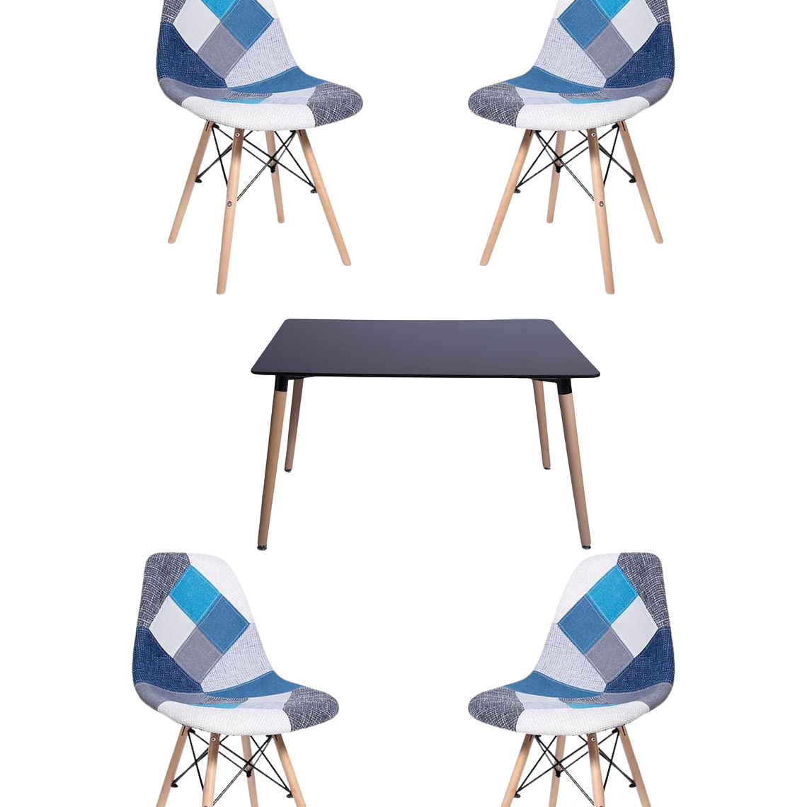 Comedor Mesa Rectangular Melamina 120x80 cm + Sillas Patchwork 10
