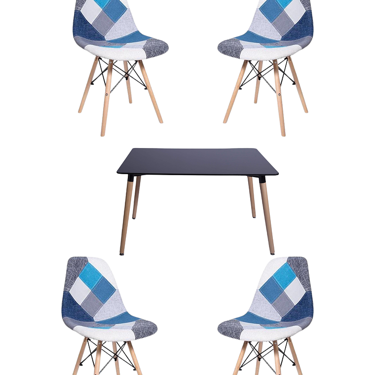 Comedor Mesa Rectangular Melamina 120x80 cm + Sillas Patchwork 10