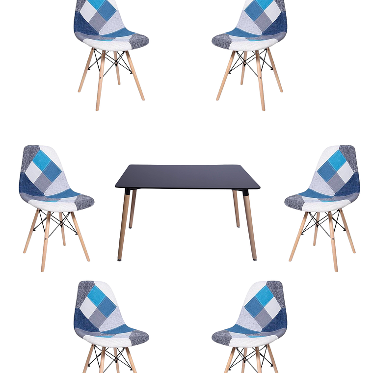 Comedor Mesa Rectangular Melamina 120x80 cm + Sillas Patchwork 11