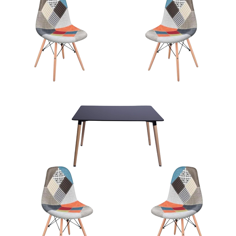 Comedor Mesa Rectangular Melamina 120x80 cm + Sillas Patchwork 12