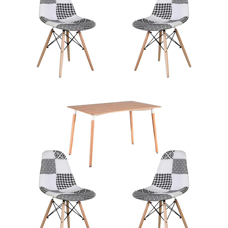 Comedor Mesa Rectangular Melamina 120x80 cm + Sillas Patchwork 13