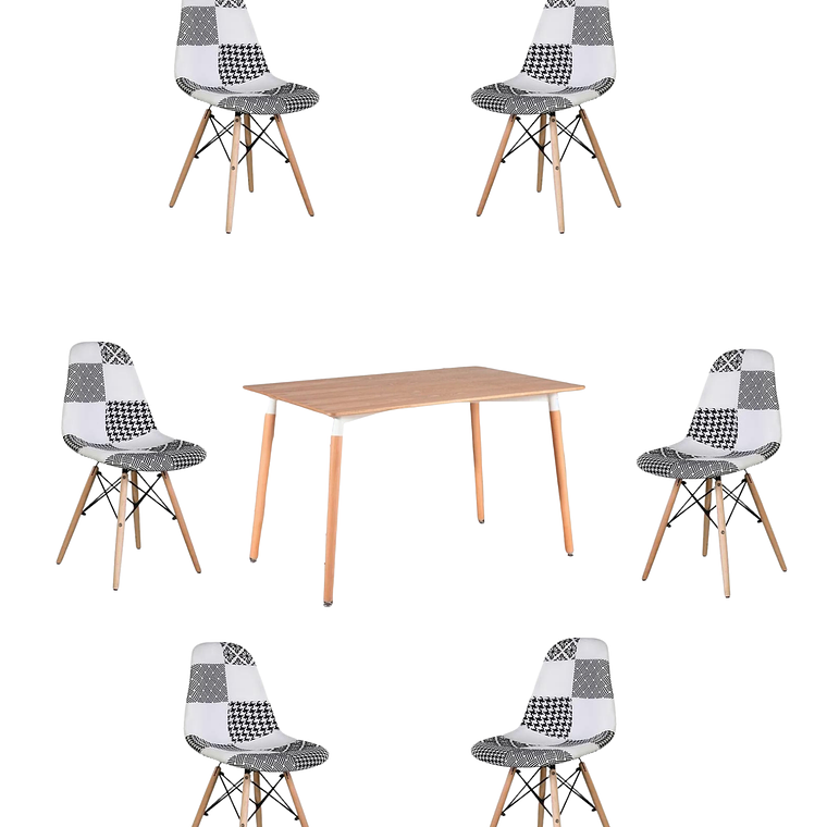 Comedor Mesa Rectangular Melamina 120x80 cm + Sillas Patchwork 14