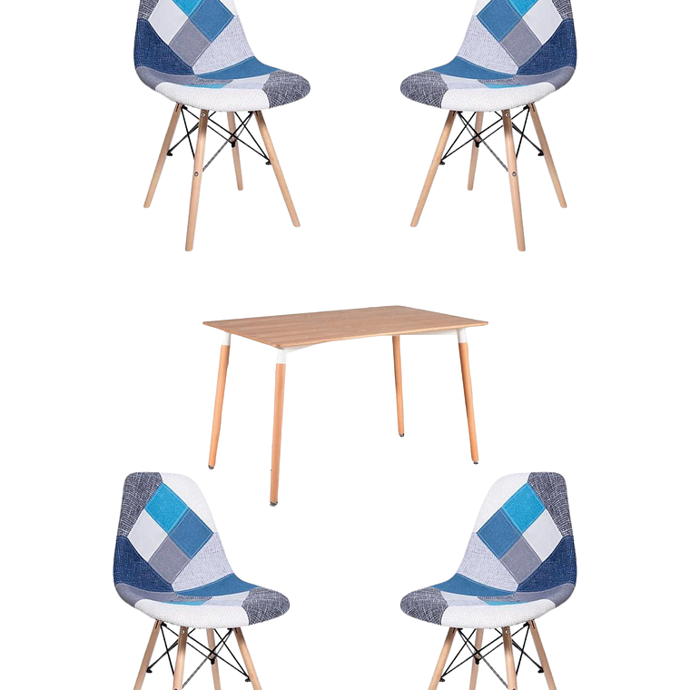Comedor Mesa Rectangular Melamina 120x80 cm + Sillas Patchwork 15