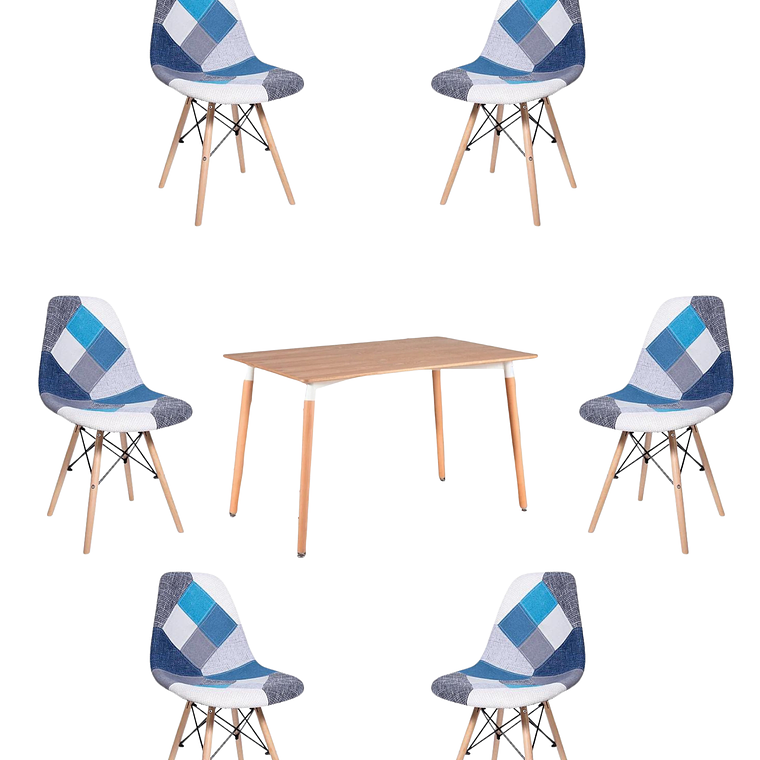 Comedor Mesa Rectangular Melamina 120x80 cm + Sillas Patchwork 16