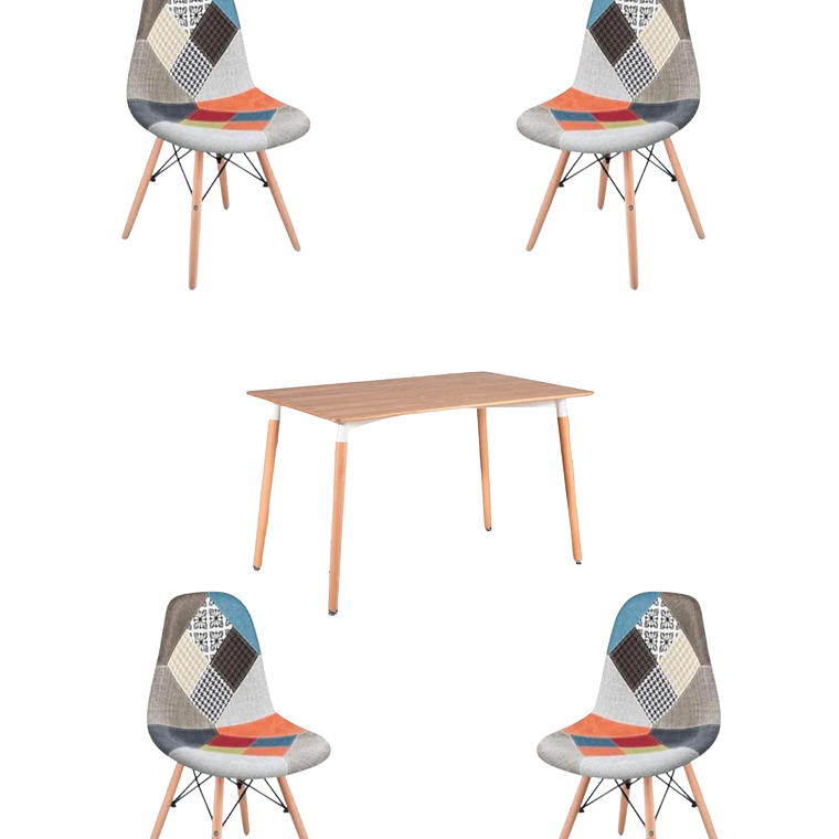 Comedor Mesa Rectangular Melamina 120x80 cm + Sillas Patchwork 17