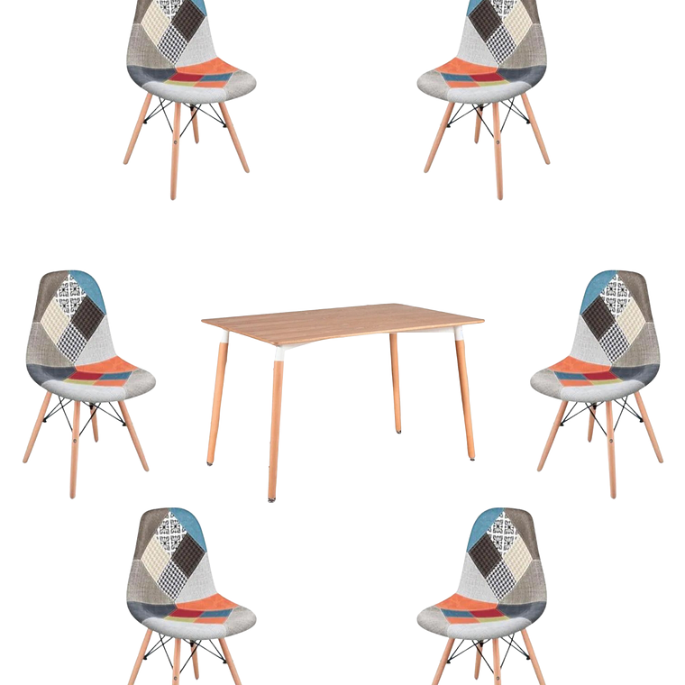 Comedor Mesa Rectangular Melamina 120x80 cm + Sillas Patchwork 18