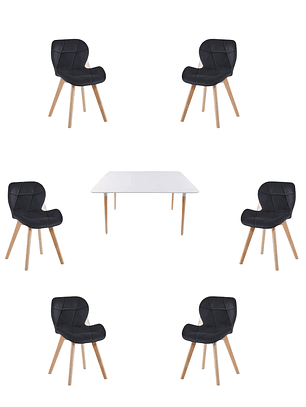 Comedor Mesa Rectangular Melamina 120x80 cm + Sillas Radar Velvet