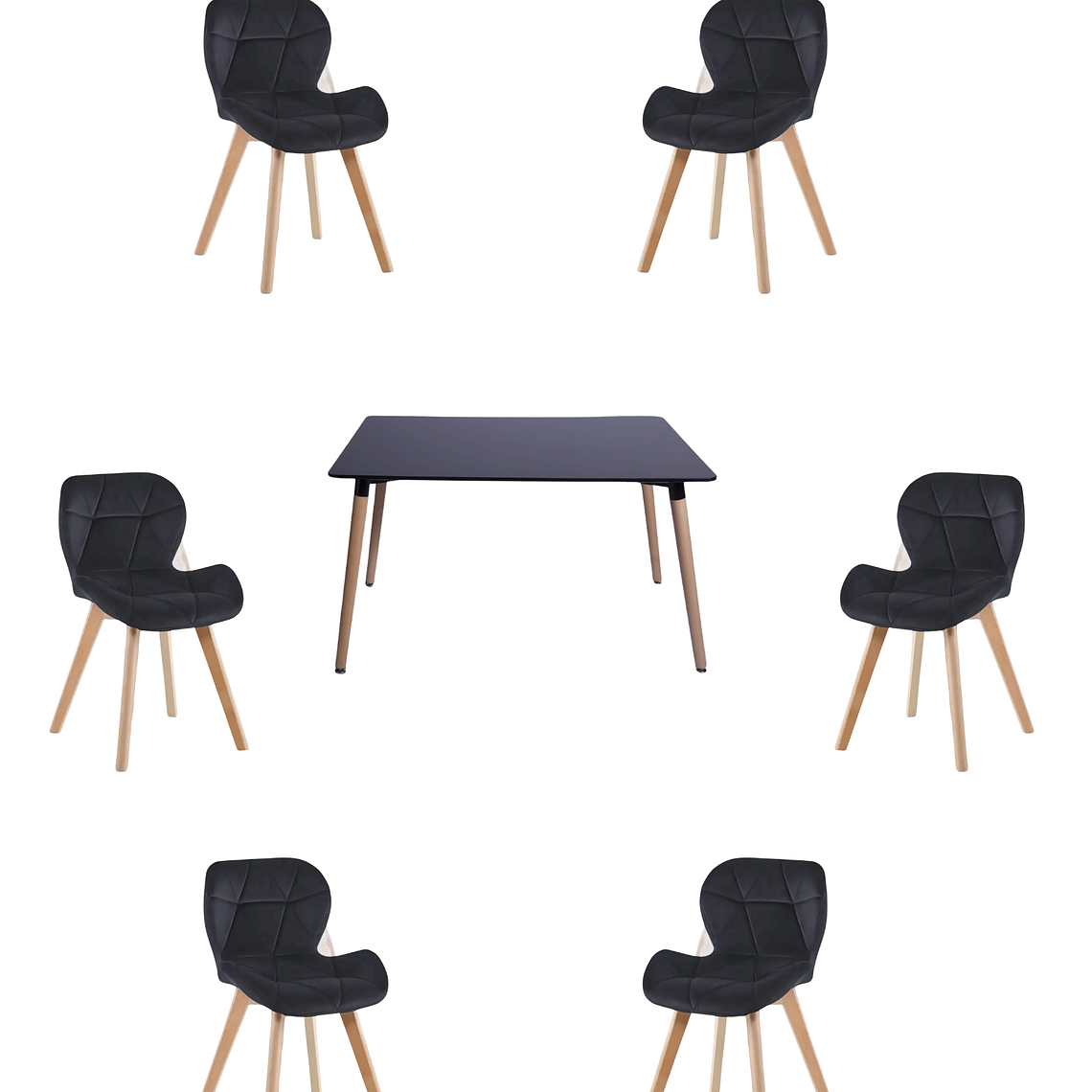 Comedor Mesa Rectangular Melamina 120x80 cm + Sillas Radar Velvet 6