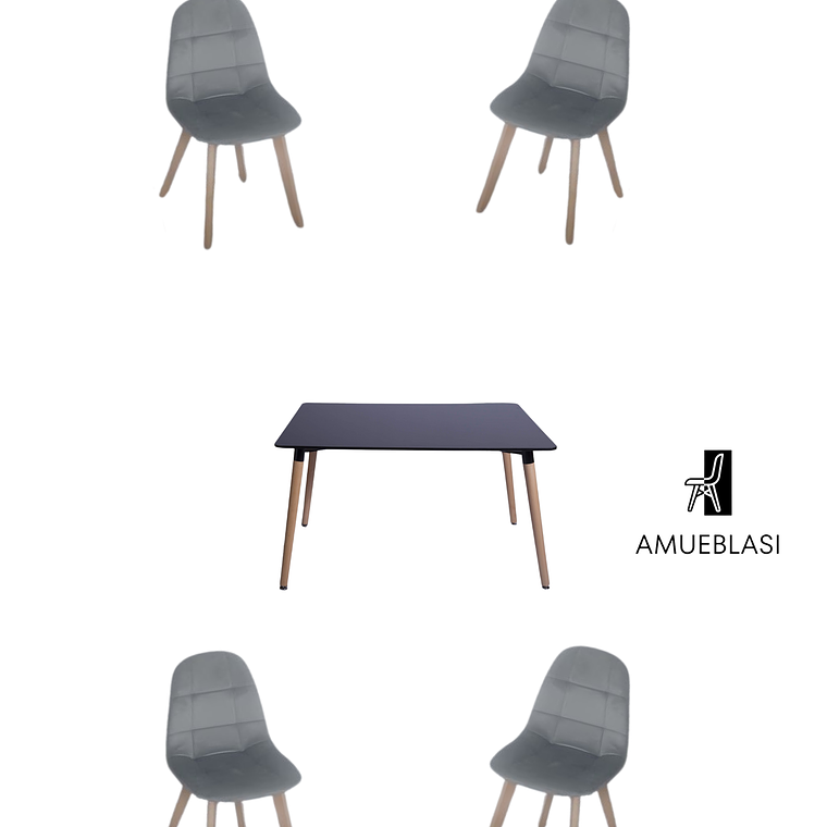 Comedor Mesa Rectangular Melamina 120x80 cm + Sillas Capitone 3