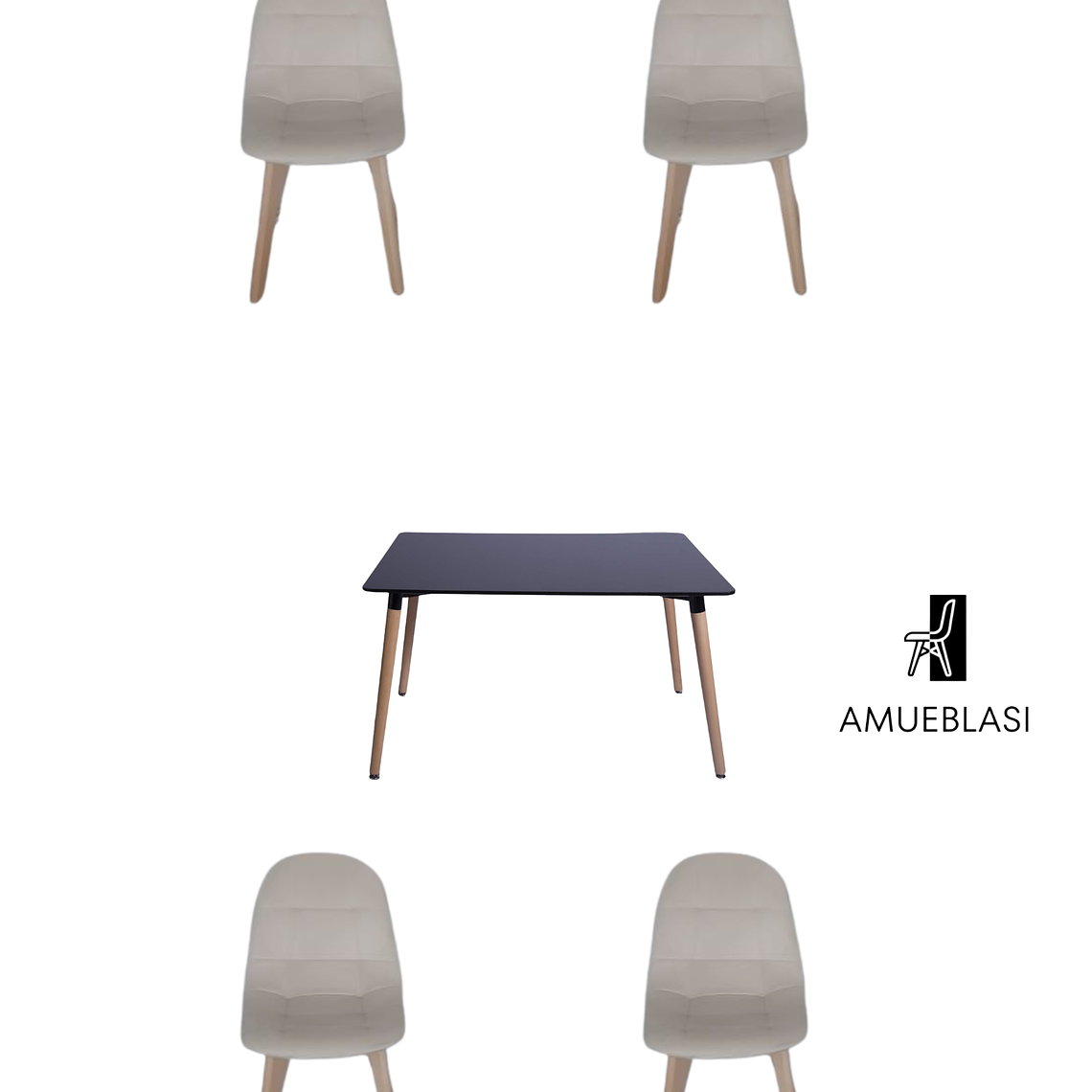 Comedor Mesa Rectangular Melamina 120x80 cm + Sillas Capitone 5
