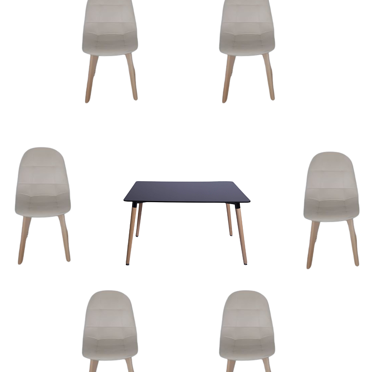 Comedor Mesa Rectangular Melamina 120x80 cm + Sillas Capitone 6