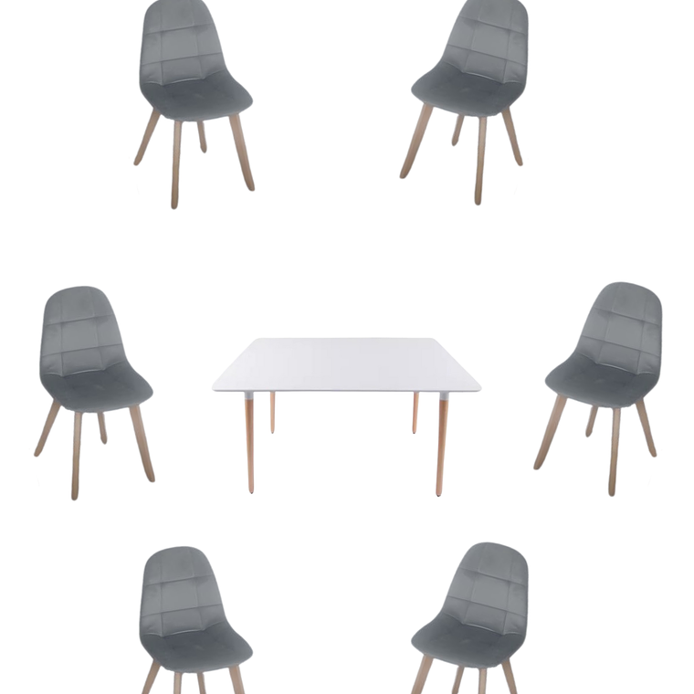 Comedor Mesa Rectangular Melamina 120x80 cm + Sillas Capitone 10