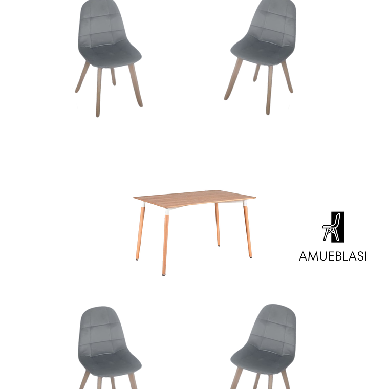 Comedor Mesa Rectangular Melamina 120x80 cm + Sillas Capitone 15