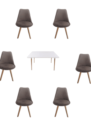 Mesa Rectangular Melamina 120x80 cm + Sillas Tulip Velvet