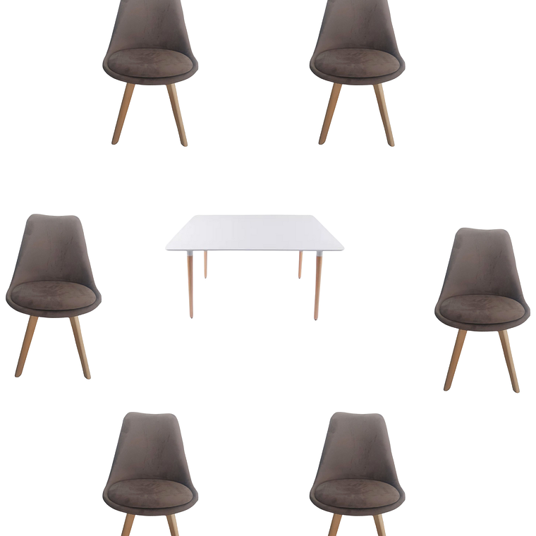 Mesa Rectangular Melamina 120x80 cm + Sillas Tulip Velvet 2