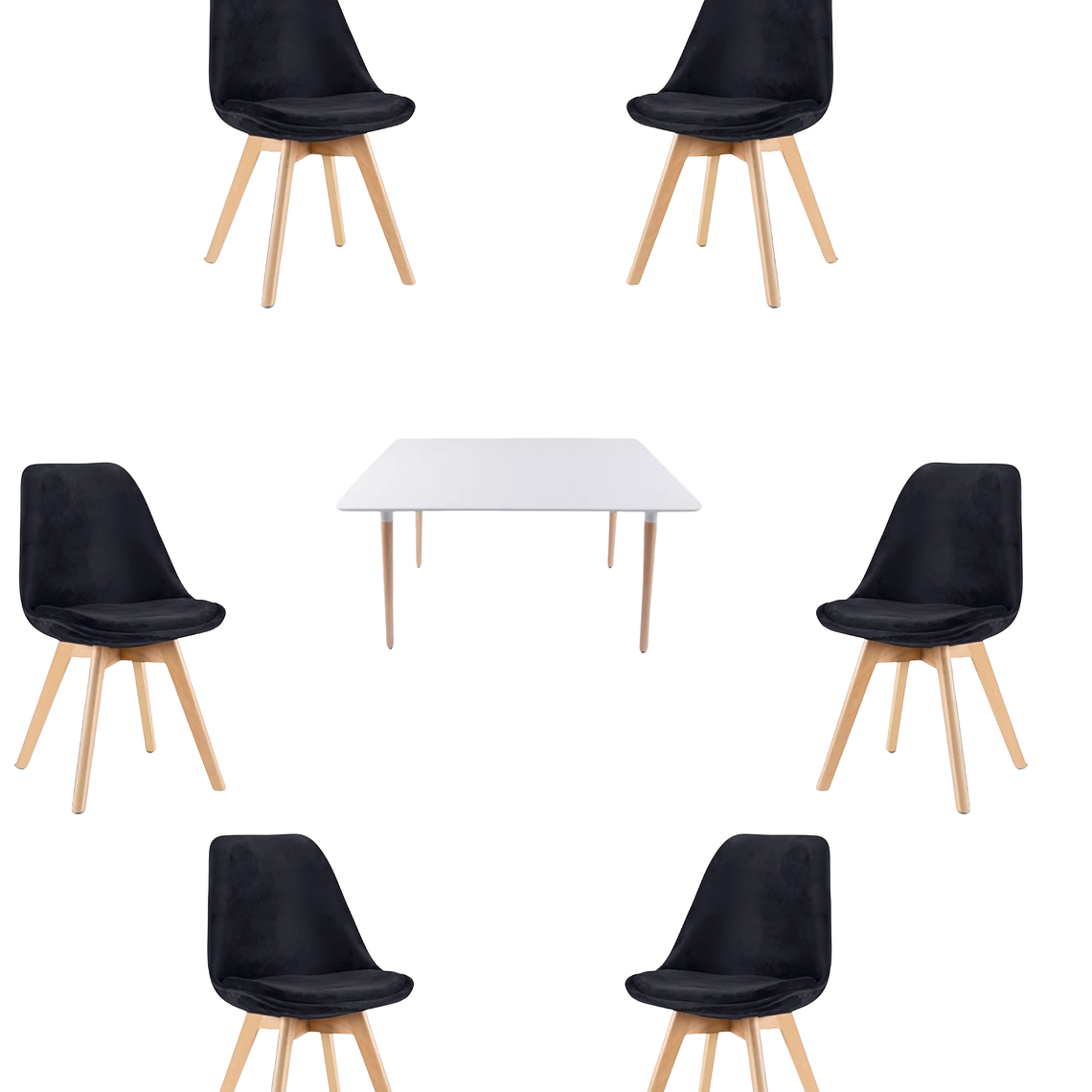 Mesa Rectangular Melamina 120x80 cm + Sillas Tulip Velvet 4