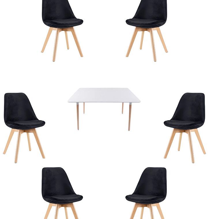 Mesa Rectangular Melamina 120x80 cm + Sillas Tulip Velvet 4