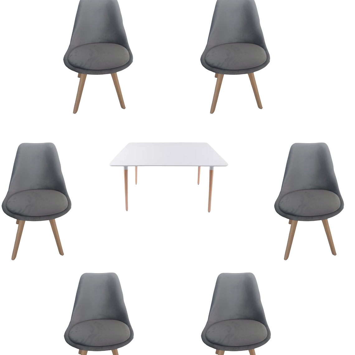 Mesa Rectangular Melamina 120x80 cm + Sillas Tulip Velvet 6