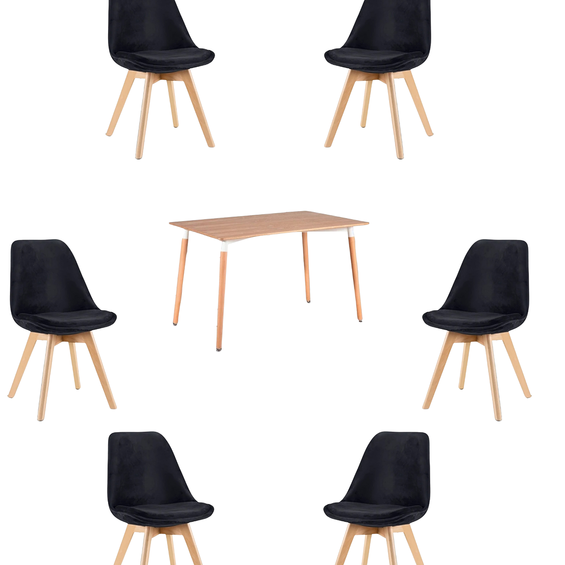 Mesa Rectangular Melamina 120x80 cm + Sillas Tulip Velvet 10