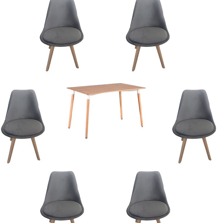 Mesa Rectangular Melamina 120x80 cm + Sillas Tulip Velvet 12