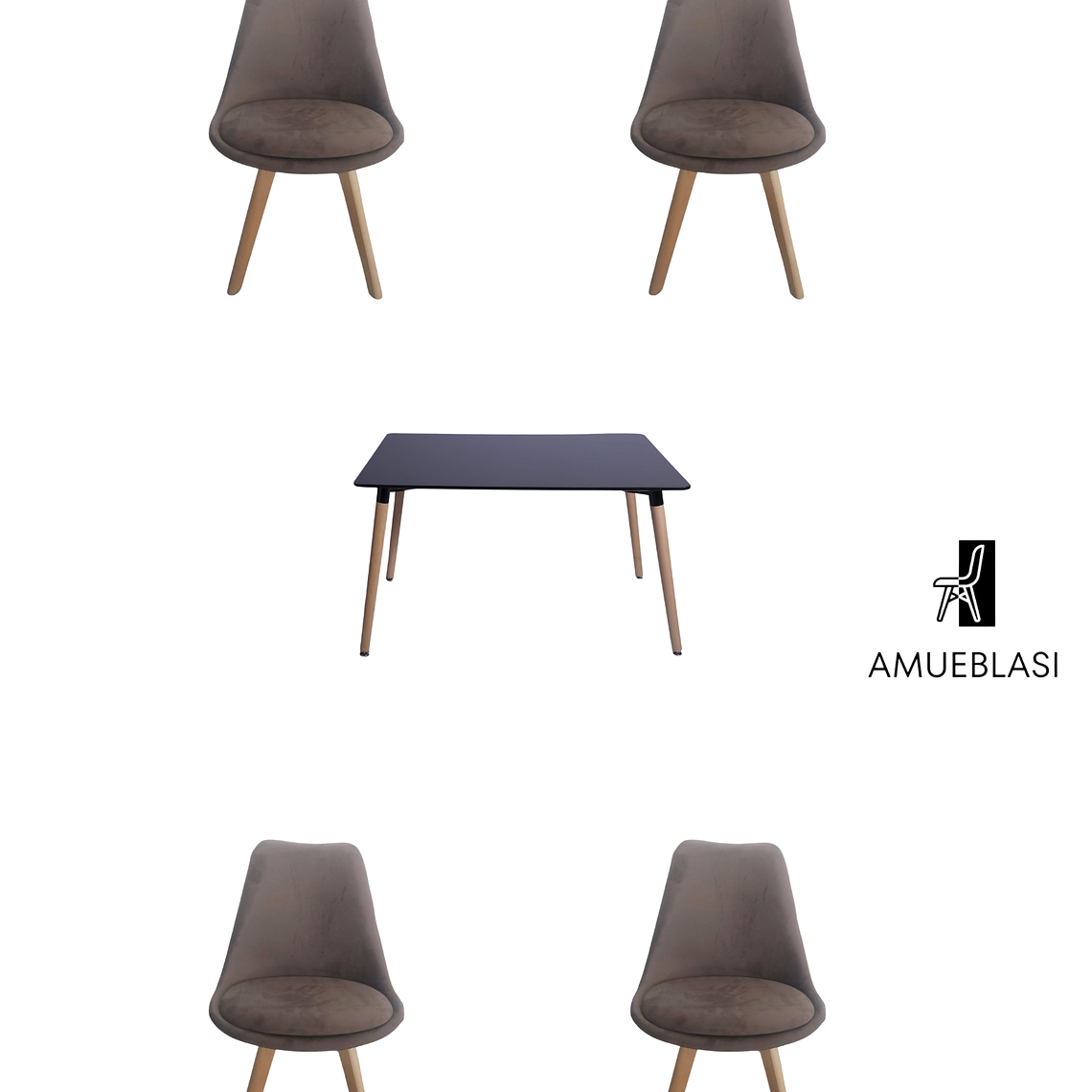 Mesa Rectangular Melamina 120x80 cm + Sillas Tulip Velvet 13