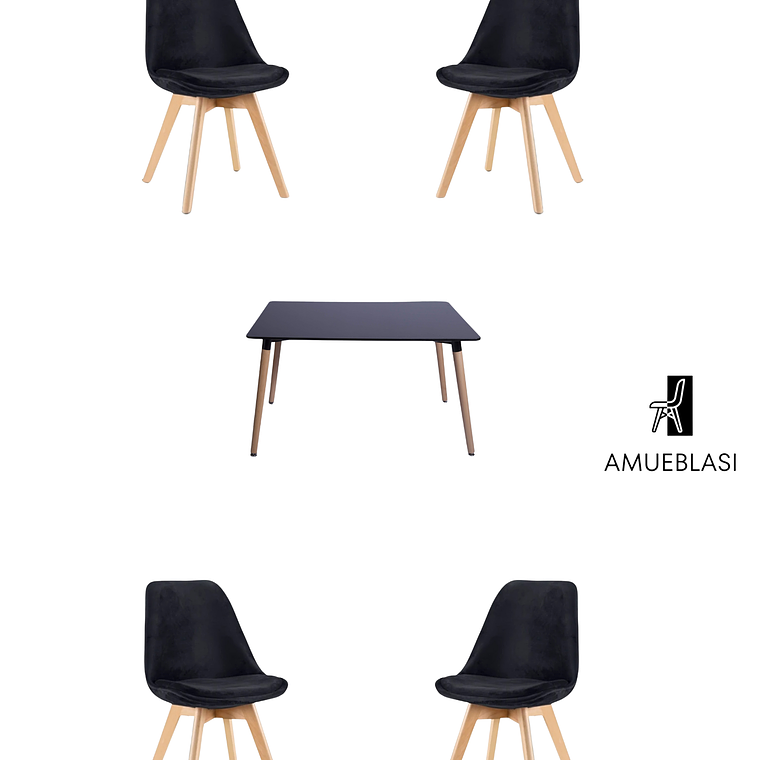 Mesa Rectangular Melamina 120x80 cm + Sillas Tulip Velvet 15