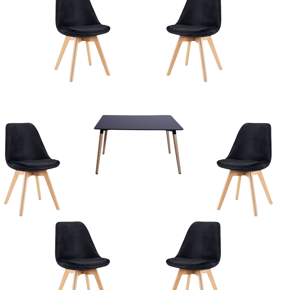 Mesa Rectangular Melamina 120x80 cm + Sillas Tulip Velvet 16