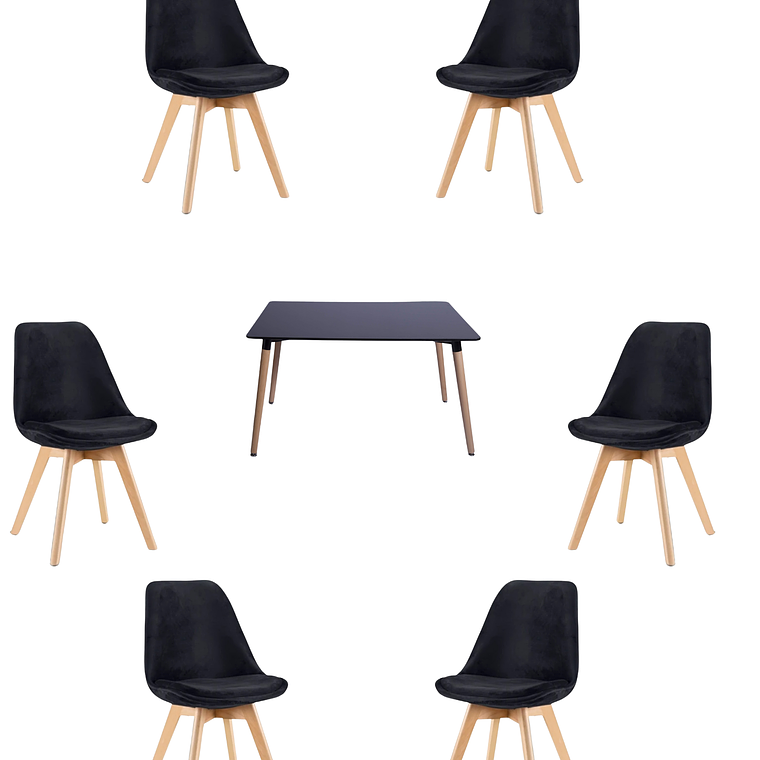 Mesa Rectangular Melamina 120x80 cm + Sillas Tulip Velvet 16