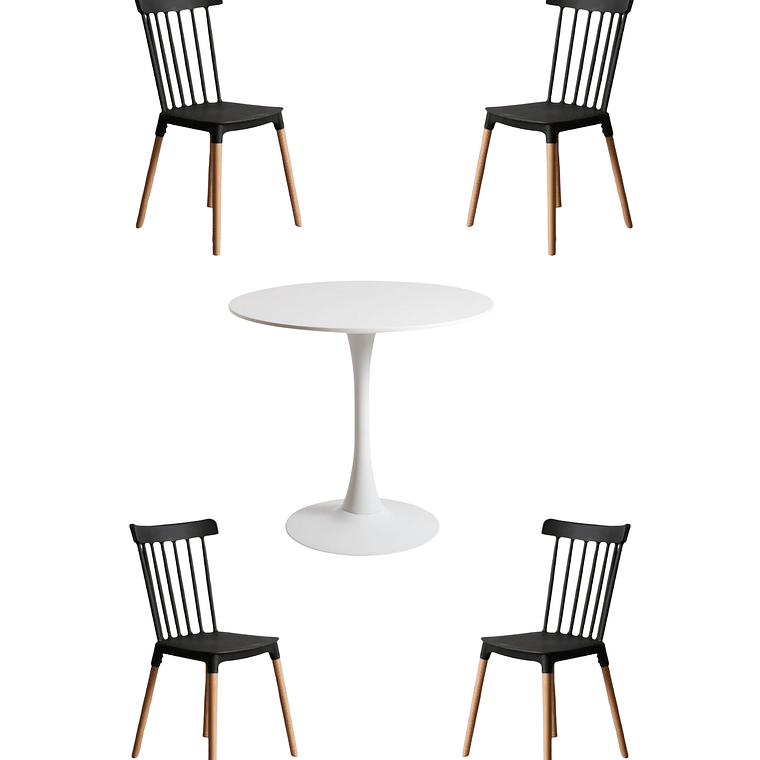 Comedor Mesa Redonda Tulip + Sillas Windsor 4