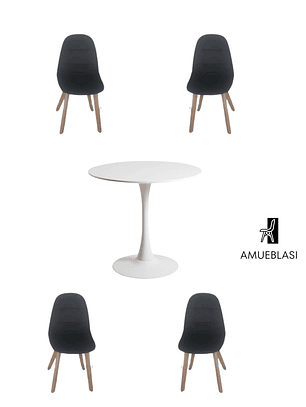 Comedor Mesas Redonda Tulip + Sillas Capitone