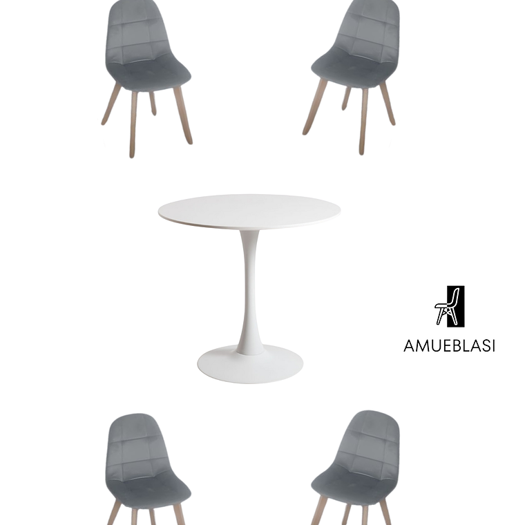 Comedor Mesas Redonda Tulip + Sillas Capitone 3