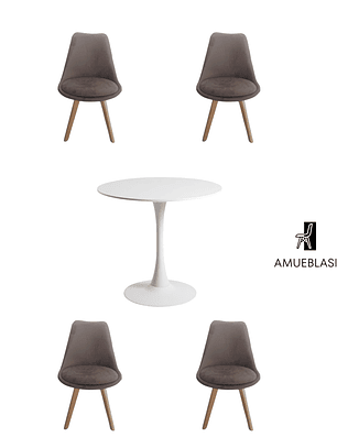 Comedor Mesa Redonda Tulip + Silla Tulip Velvet