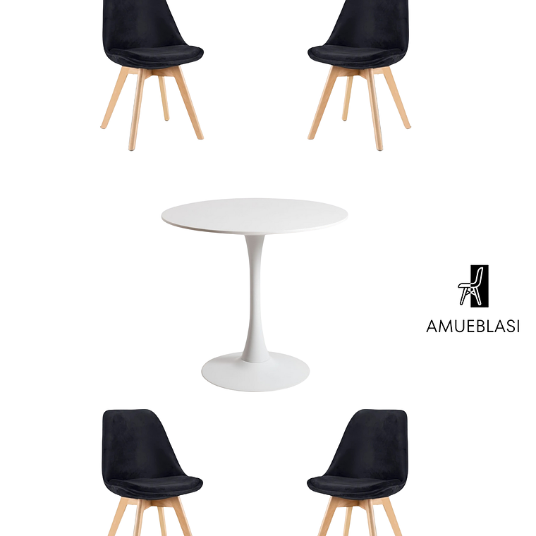 Comedor Mesa Redonda Tulip + Silla Tulip Velvet 4