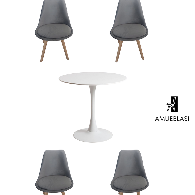 Comedor Mesa Redonda Tulip + Silla Tulip Velvet 6