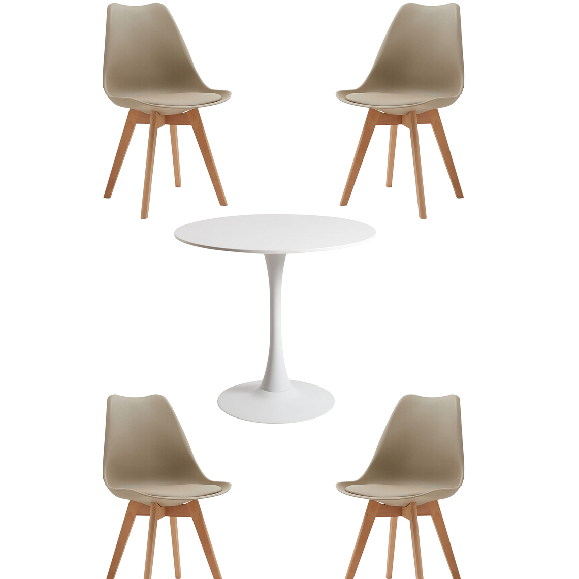 Comedor Mesa Redonda Tulip Blanca + Sillas Tulip 2