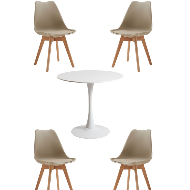 Comedor Mesa Redonda Tulip Blanca + Sillas Tulip 2