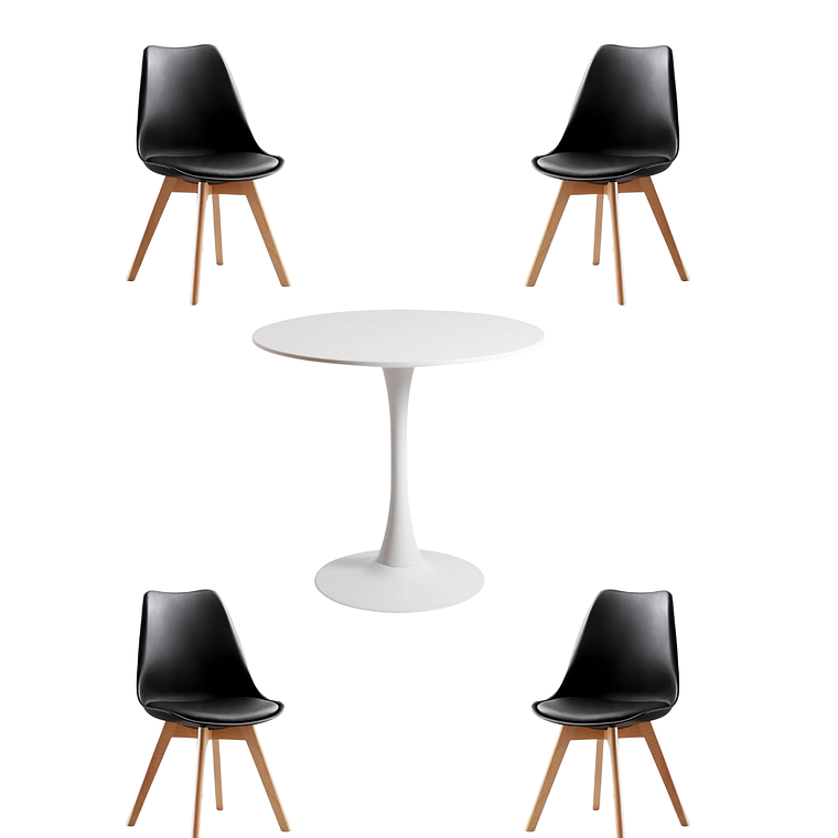 Comedor Mesa Redonda Tulip Blanca + Sillas Tulip 3