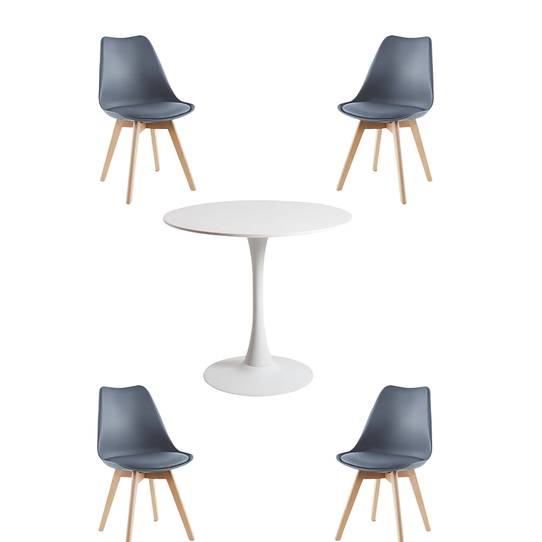 Comedor Mesa Redonda Tulip Blanca + Sillas Tulip 4