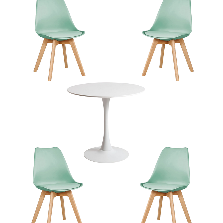 Comedor Mesa Redonda Tulip Blanca + Sillas Tulip 5