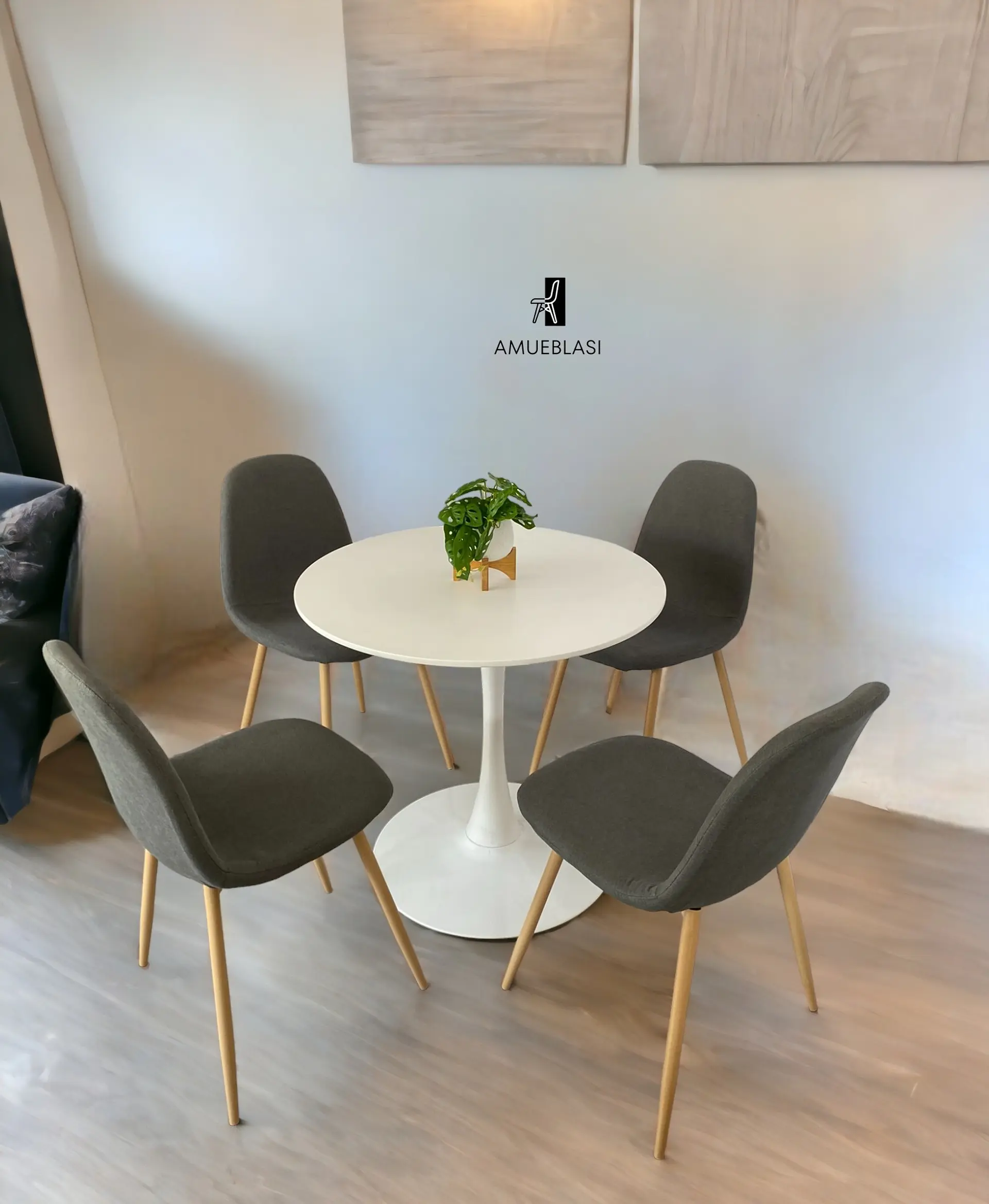 Comedor Redondo Tulip Blanco con 4 Sillas Scoop 3