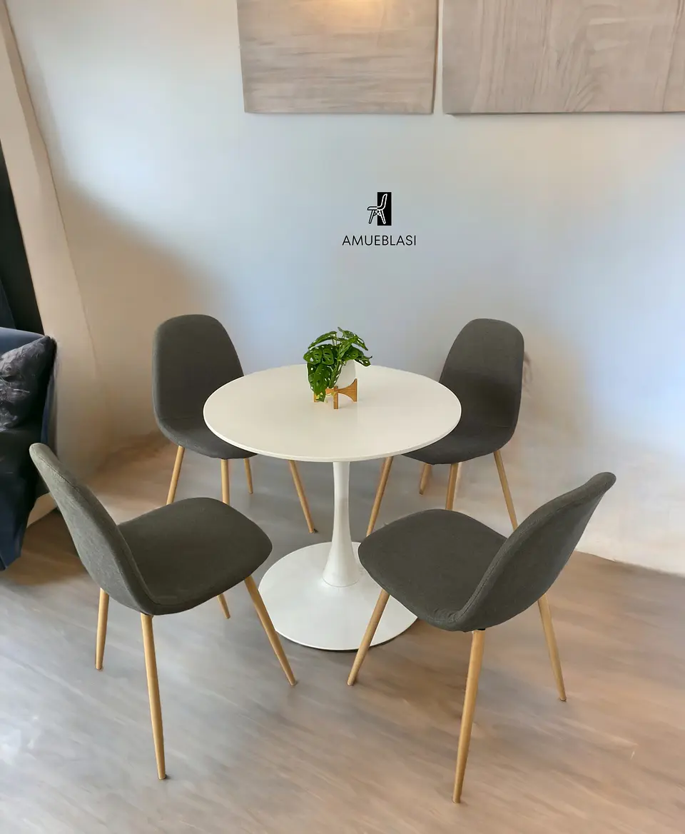 Comedor Redondo Tulip Blanco con 4 Sillas Scoop 3