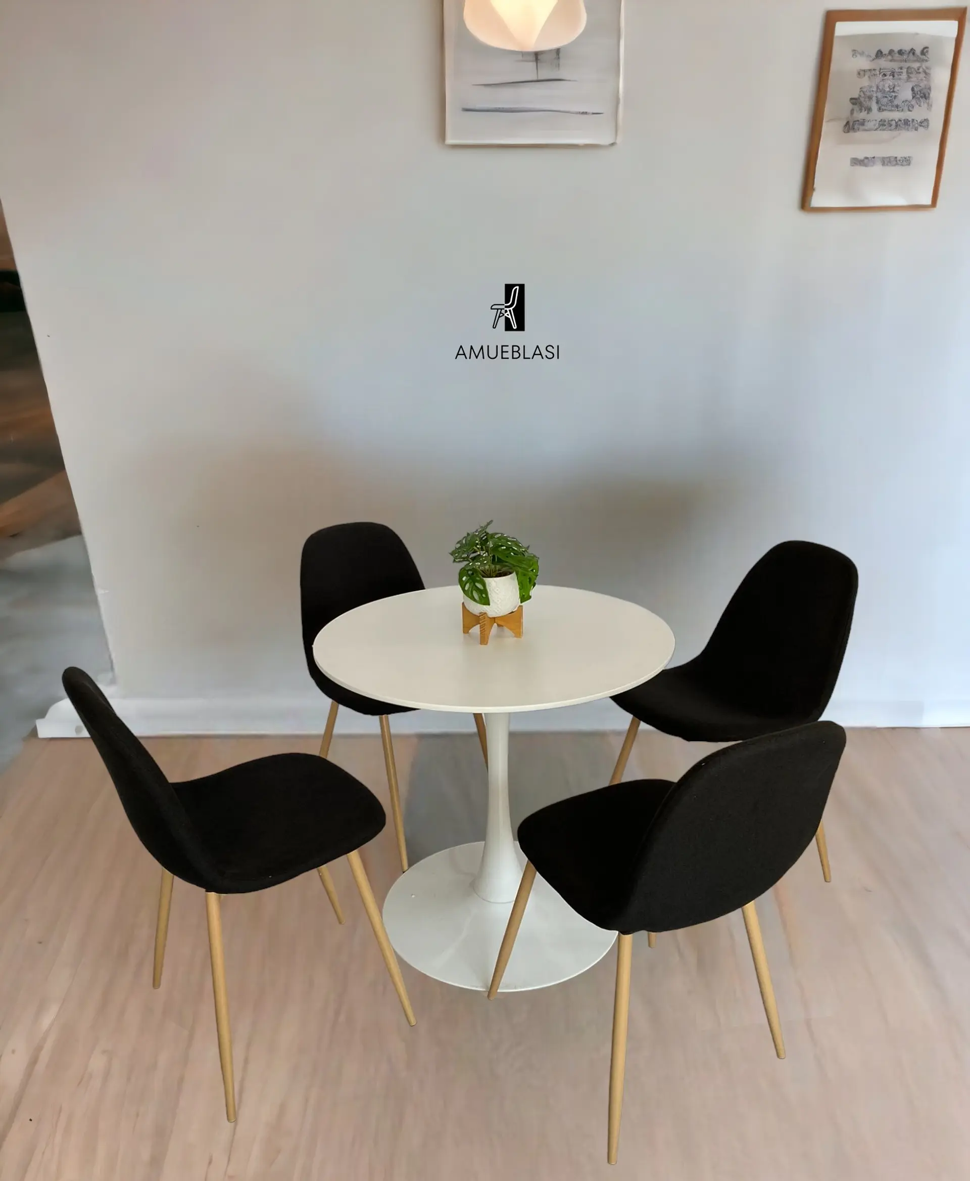Comedor Redondo Tulip Blanco con 4 Sillas Scoop 4