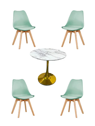 Comedor Mesa Redonda Tulip Golden + 4 Sillas Tulip