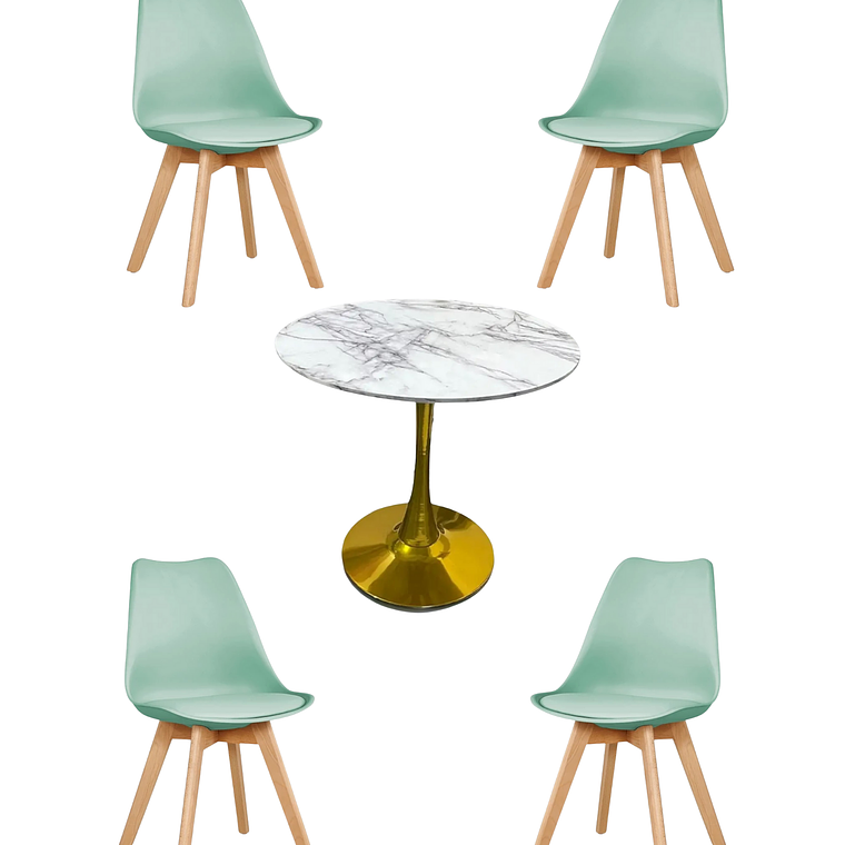 Comedor Mesa Redonda Tulip Golden + Sillas Tulip 3