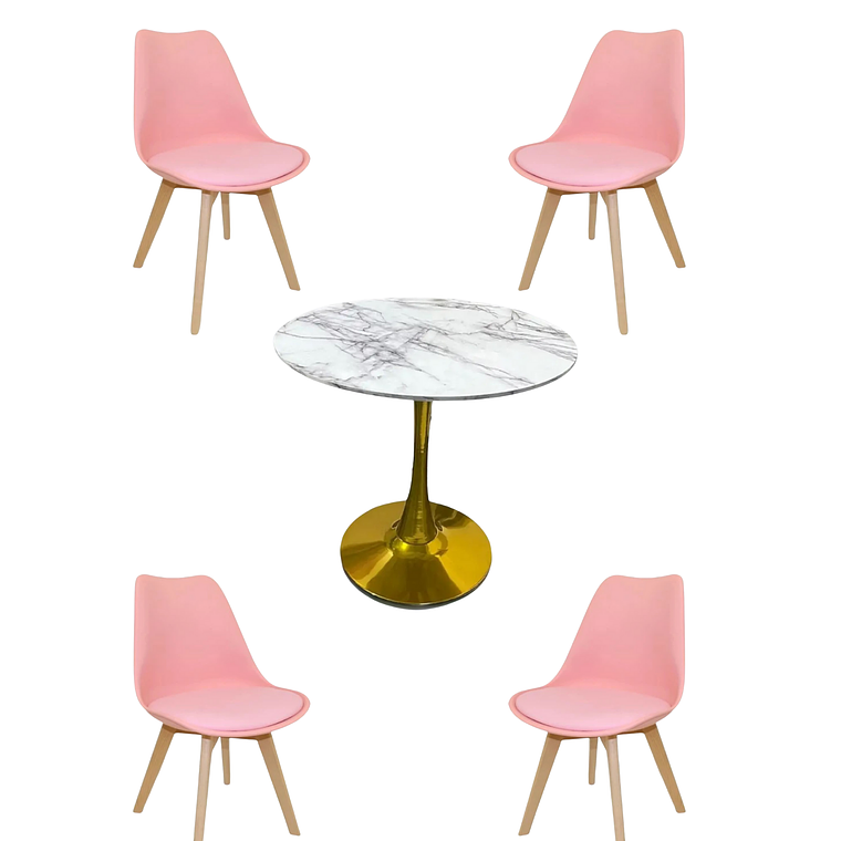 Comedor Mesa Redonda Tulip Golden + Sillas Tulip 4