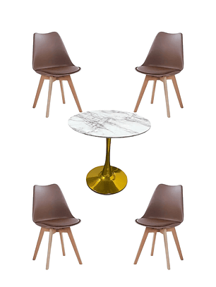 Comedor Mesa Redonda Tulip Golden + Sillas Tulip