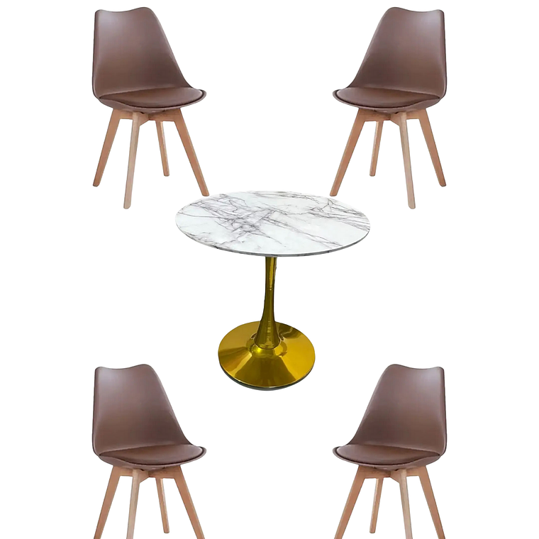 Comedor Mesa Redonda Tulip Golden + Sillas Tulip 2